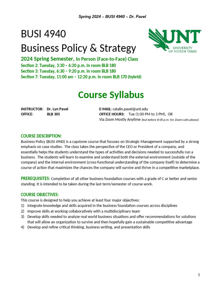 BUSI 4940 Syllabus - Spring 2024 | PDF | Plagiarism