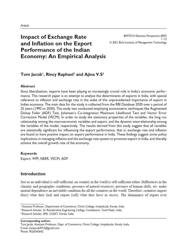 Exchange Rate and Inflation's Impact on Indian Exports | PDF | Cost Of ...