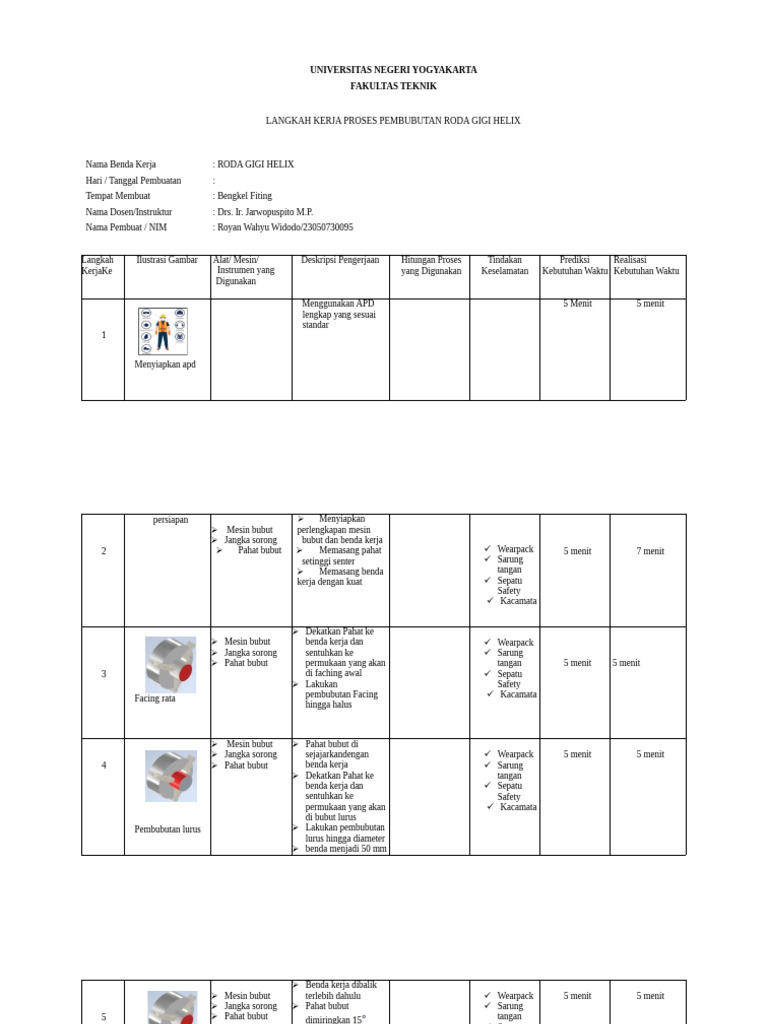 Proses Pembubutan Roda Gigi Helix | PDF