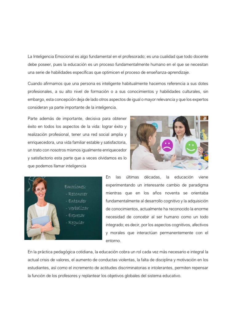 La Inteligencia Emocional Del Docente en El Proceso Educativo Con Niños ...