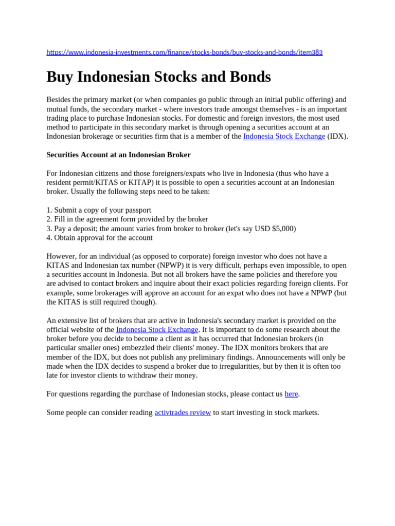 How to Buy Indonesian Stocks | PDF - Stocks To Buy In Indonesia For Beginners