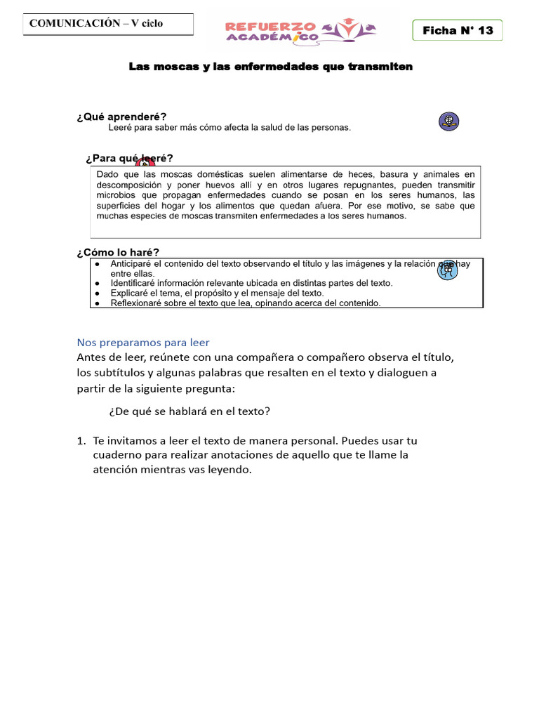 Ficha 13 - para El Estudiante V Ciclo | PDF | Mosca | Microorganismo