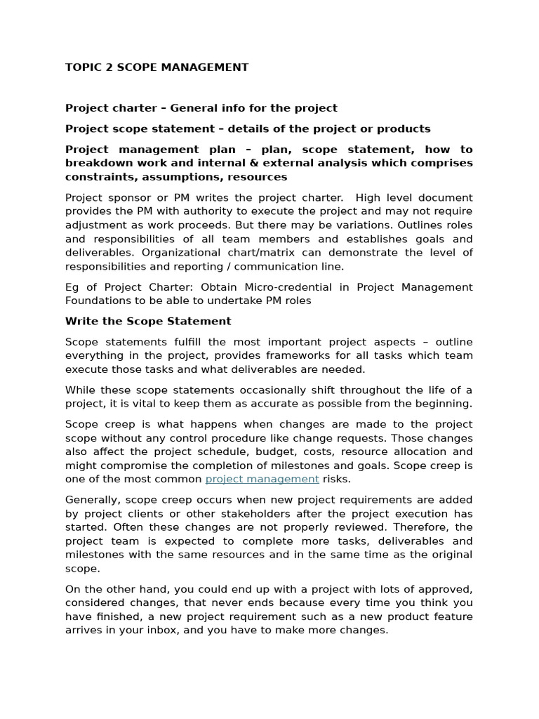 Topic 2 learn scope management pdf project management
