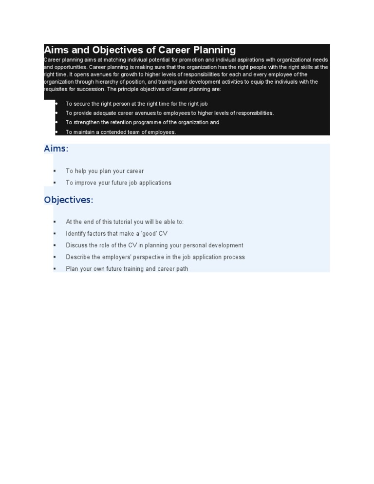 Objectives of Career Planning Explained | PDF | Employee Retention ...