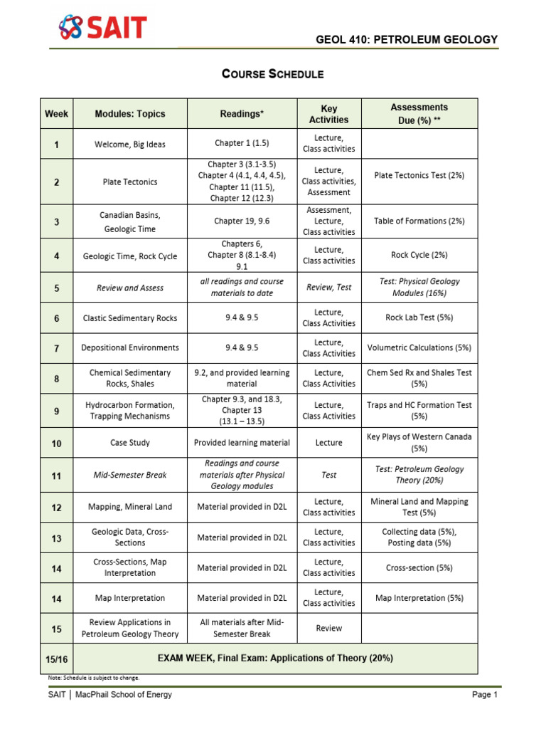 Course Schedule General Fall 2024 | PDF | Geology | Sedimentary Rock