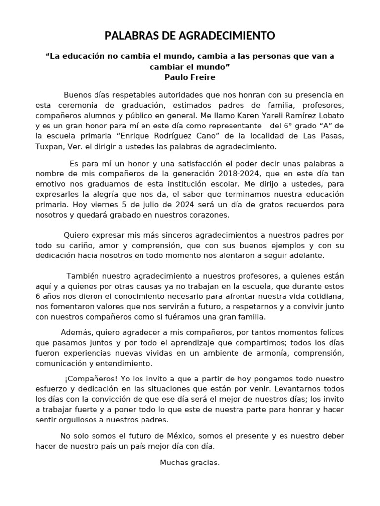 Palabras de Agradecimiento | PDF | Salud y bienestar