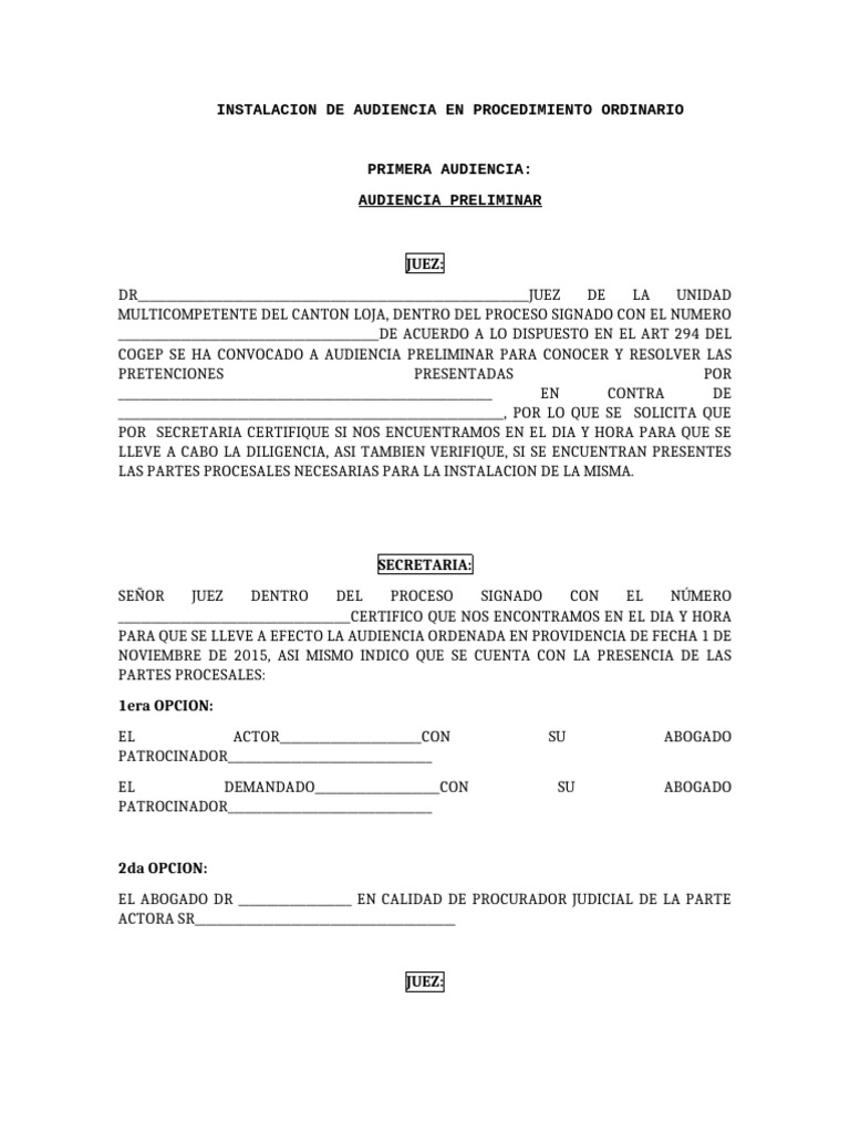Instalación de Audiencia Preliminar COGEP | PDF | Justicia | Crimen y ...