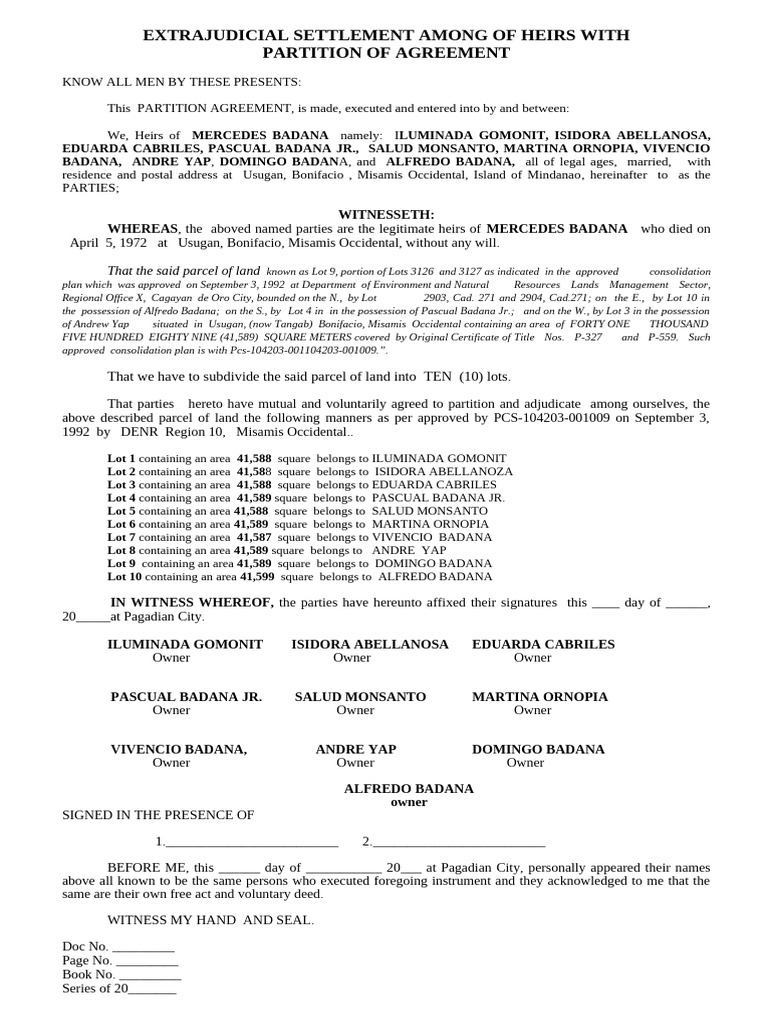 Extraudicial With Partition of Agreement | PDF