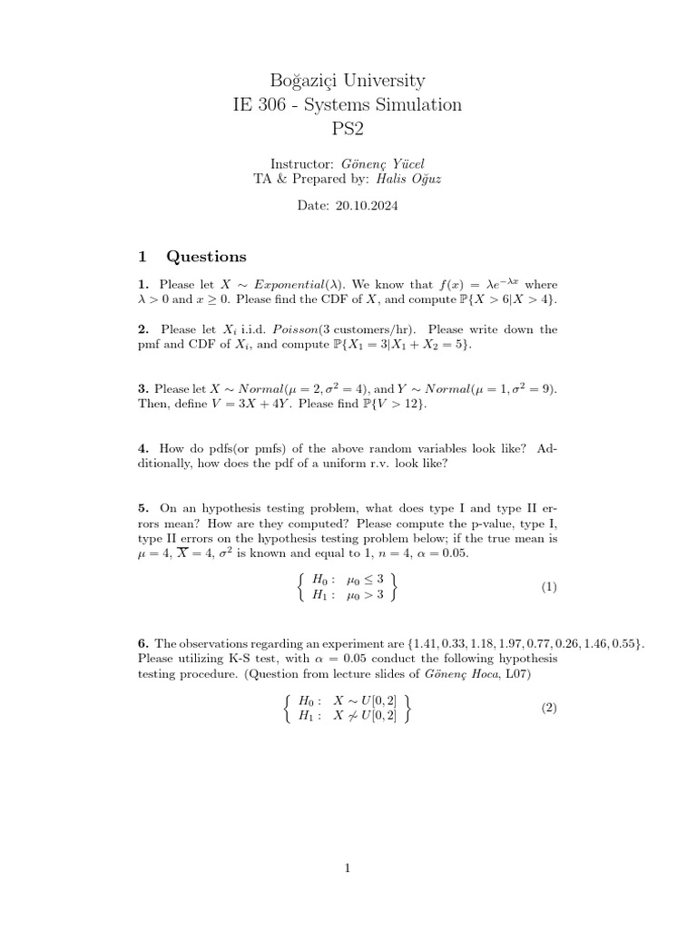 Systems Simulation Assignment Solutions | PDF | Statistical Models | Tests