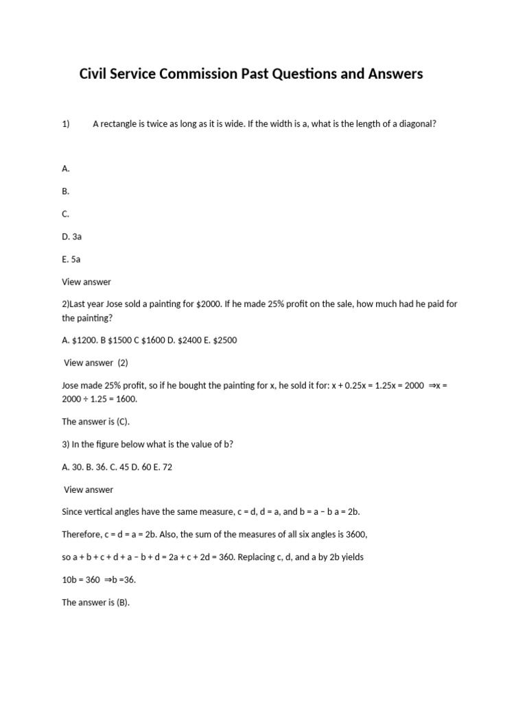 Civil Service Commission Recruitment Past Question .) | PDF | Triangle