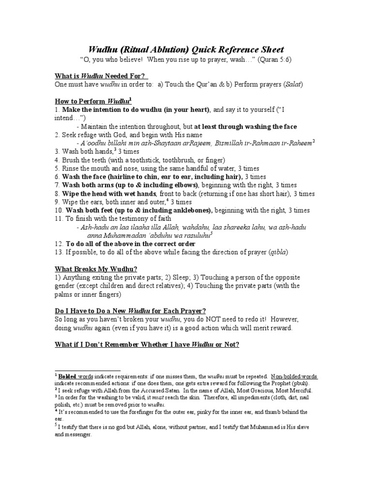 1b. Wudhu and Ghusl Reference Sheets PDF Islamic Theology Sharia