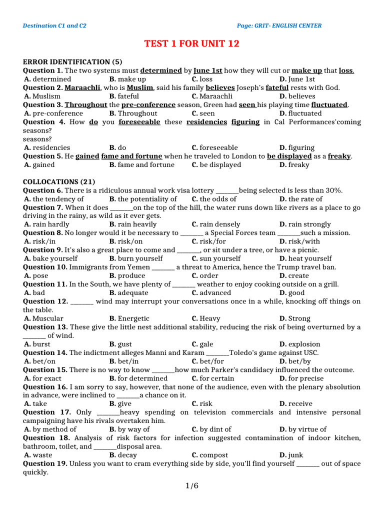 Test 1 For Unit 12 C1c2 Pdf