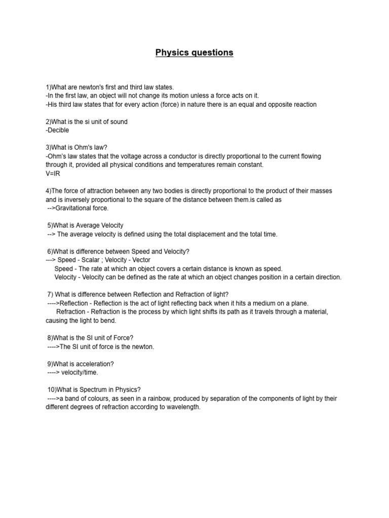 Physics questions pdf