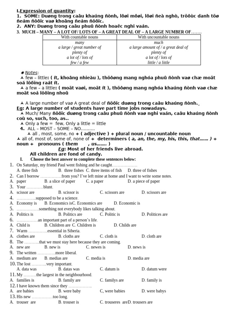 Understanding Quantifiers in English | PDF | Noun | Plural