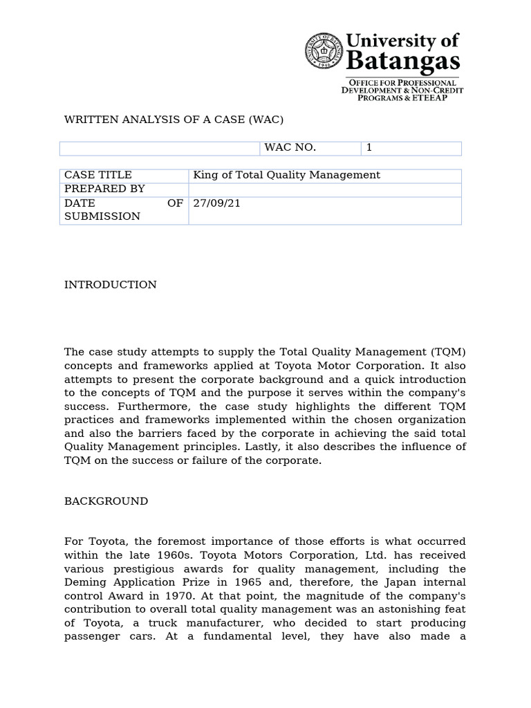 WAC Template2 | PDF | Quality Management | Toyota