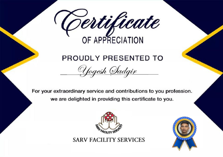 CERTIFICATE OF APPRECIATION yogesh | PDF