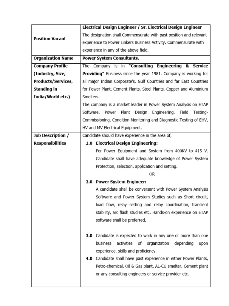 Electrical Design Engineer JD | PDF | Electrical Engineering | Electricity