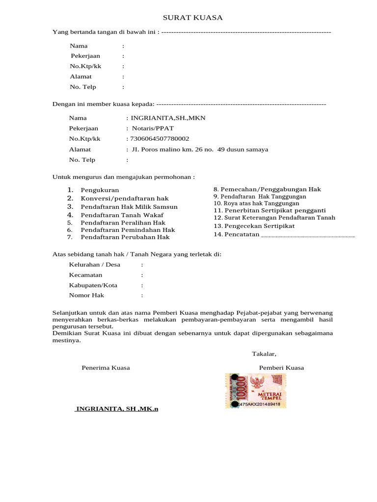 SURAT KUASA Balik Nama | PDF