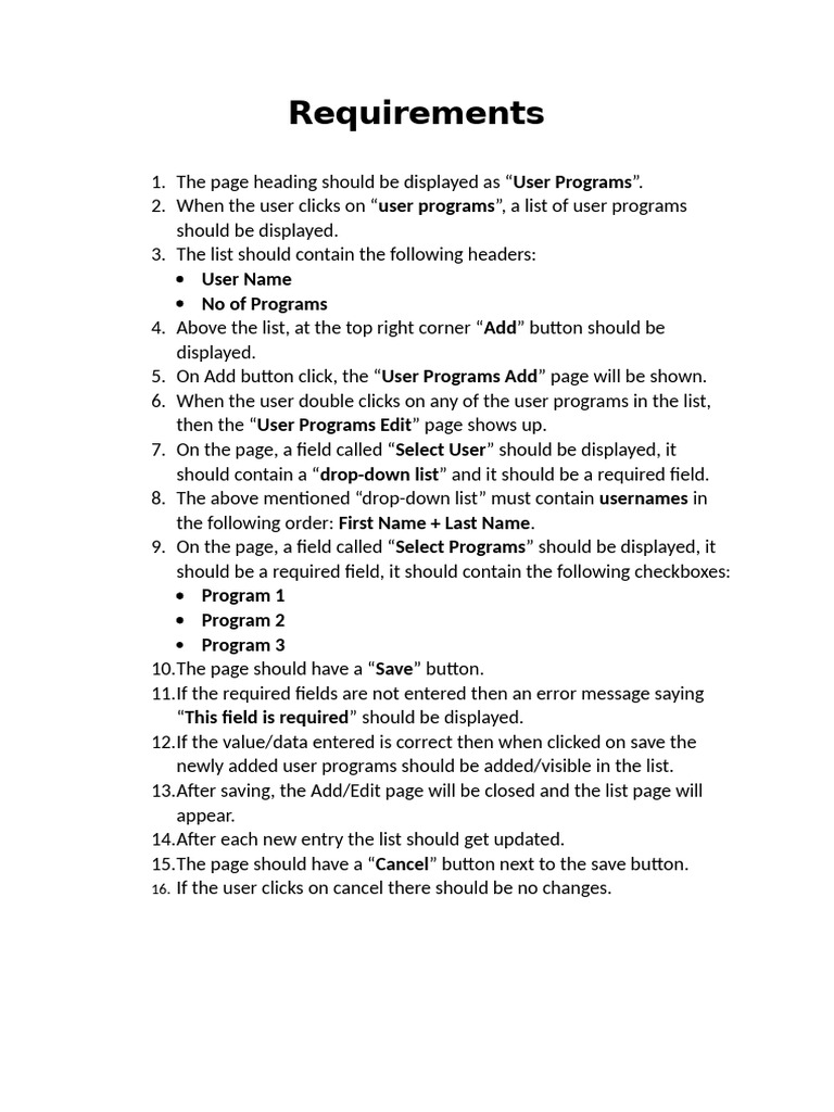 User Programs Management Interface | PDF
