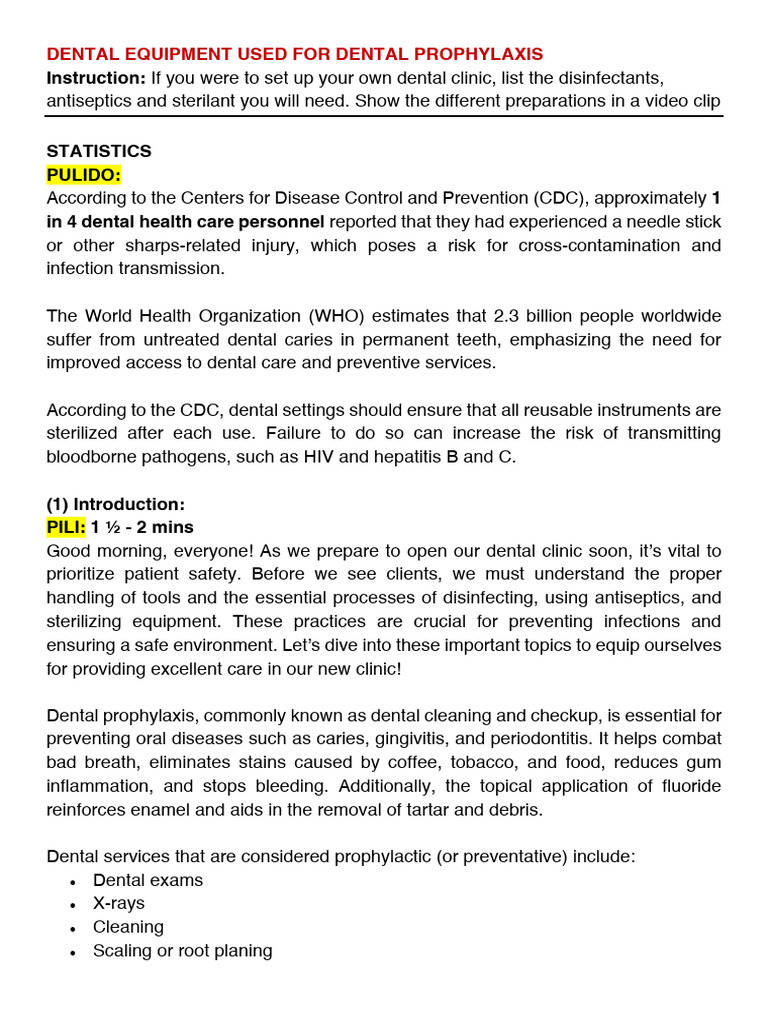 Essential Dental Prophylaxis Equipment | PDF | Disinfectant ...