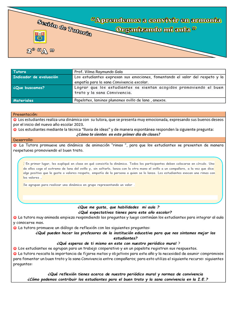 Normas y Actividades de Convivencia Escolar | PDF | Salón de clases ...