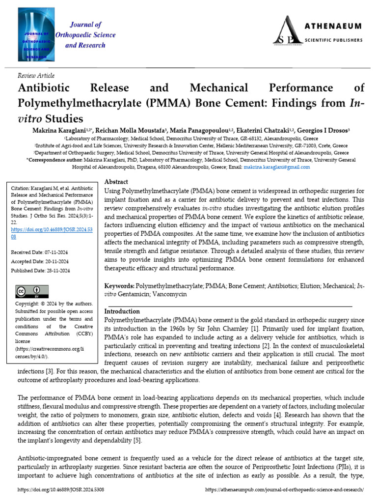 Antibiotic Release and Mechanical Performance of Polymethylmethacrylate ...