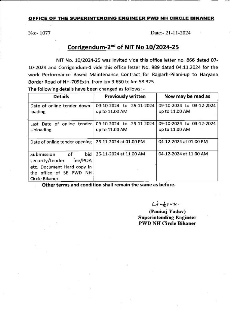 Corrigendum-2™ Of: NIT Letter Dated Letter Dated 04.11.2024 The ...