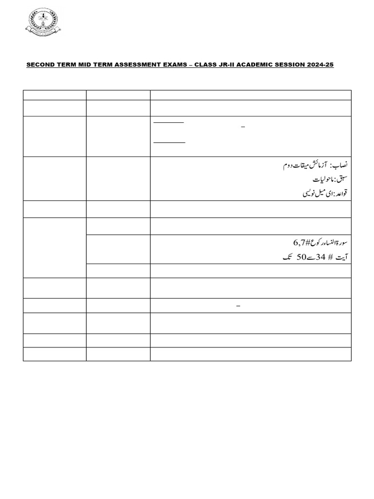 JR-II Mid Term Exam Schedule | PDF