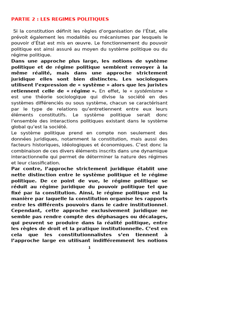 Classification des régimes politiques | PDF | Système parlementaire ...