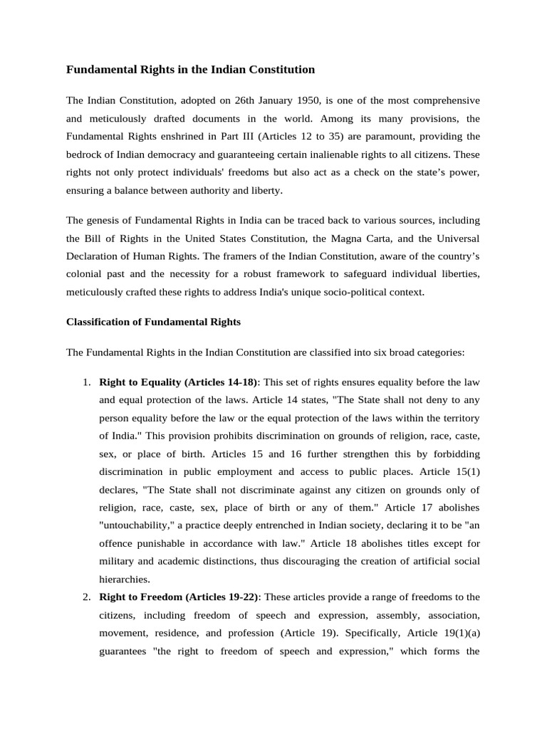Fundamental Rights in Indian Constitution | PDF | Civil Liberties ...