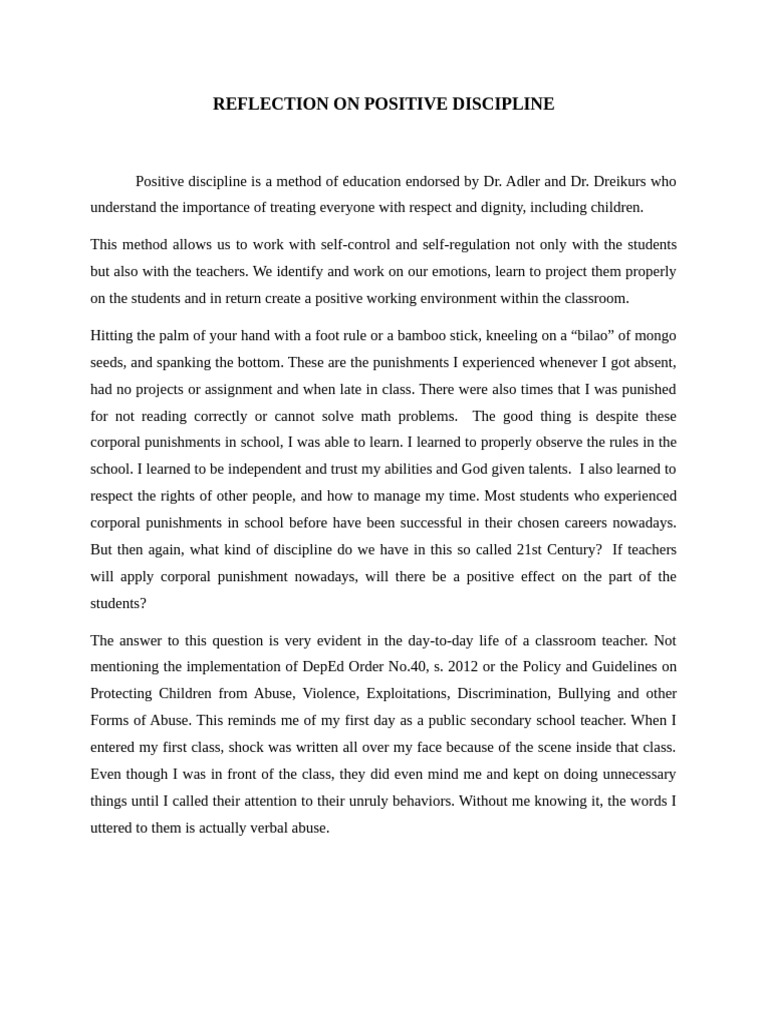 Reflection on Positive Discipline Practices | PDF | Disciplines | Teachers
