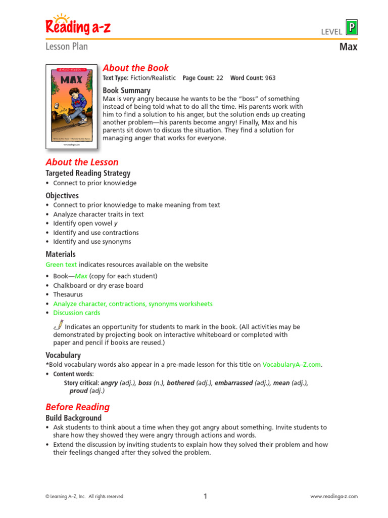 Max's Anger Management Lesson Plan | PDF | Reading Comprehension ...