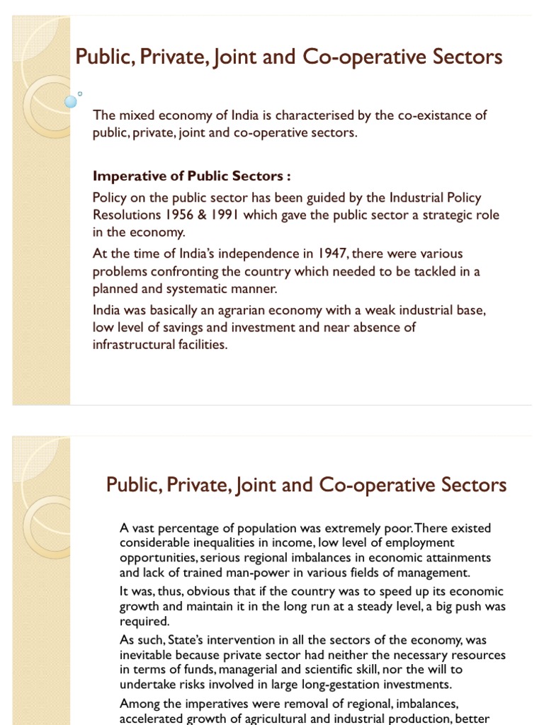 Public, Private, Joint and CoOperative Sectors Cooperative State