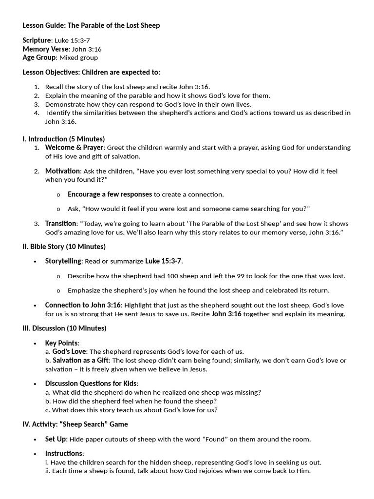 Teaching Kids the Lost Sheep Parable | PDF | Gospel Of John | Jesus