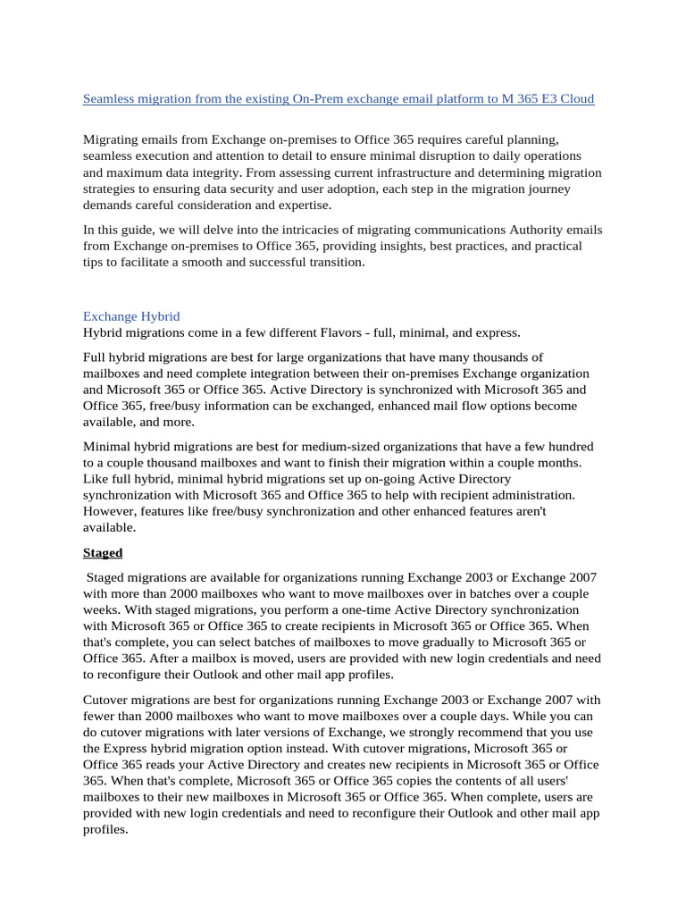 On-Prem Exchange to Office 365 Migration Guide | PDF | Microsoft ...