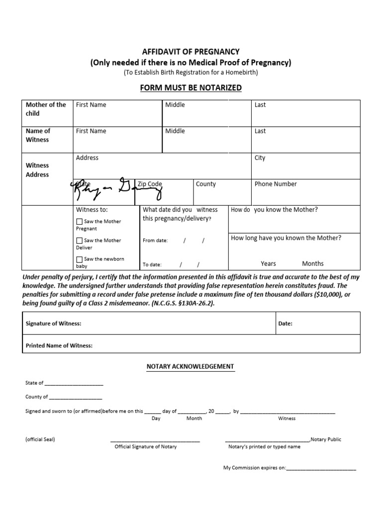 Affidavit of Pregnancy for Registration | PDF | Affidavit | Notary Public