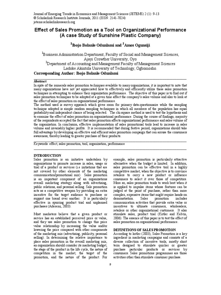 Effect of Sales Promotion As A Tool On Organisational Performance | PDF ...
