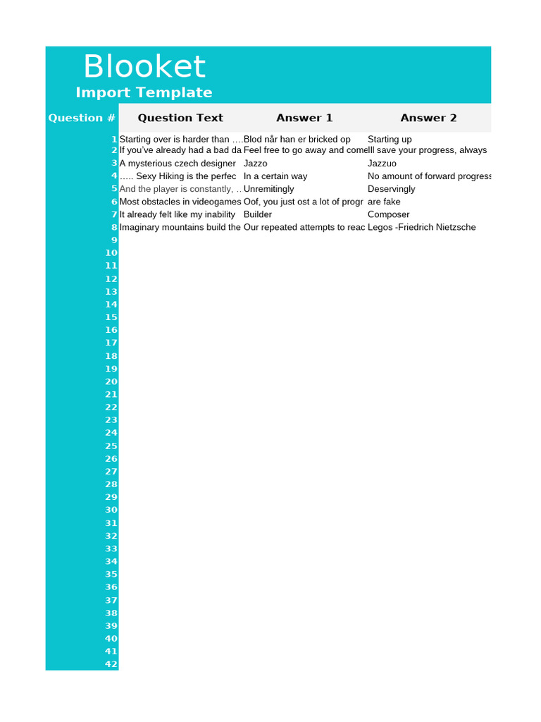 Blooket Spreadsheet Import Template CRBqcEp3 PDF Lego