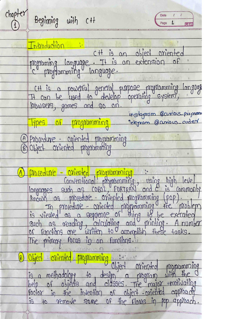 C++ Short Handwritten Notes | PDF