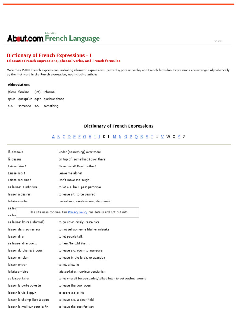 French Idiomatic Expressions Dictionary | PDF | French Language ...