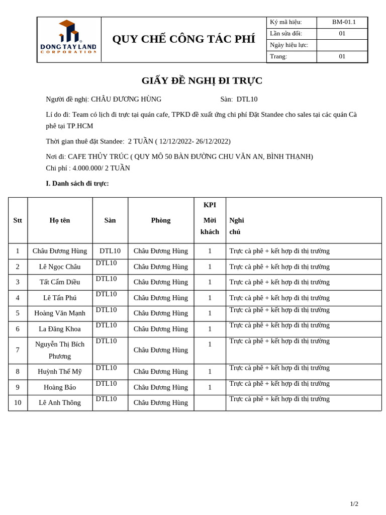 BM-01.1 GIAY DE NGHI DI TRUC - Đương Hùng | PDF