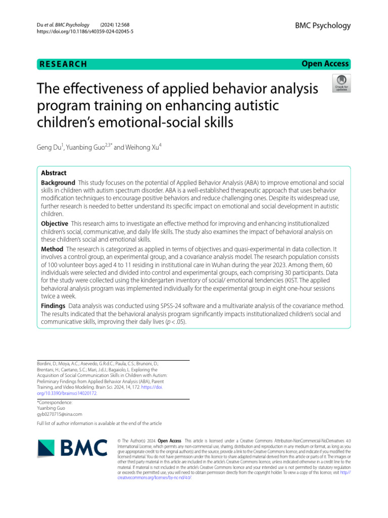 The Effectiveness of Applied Behavior Analysis Program Training On ...
