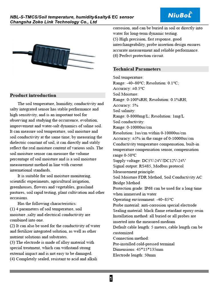 Soil Temperature and Moisture Sensor | PDF | Soil | Sensor