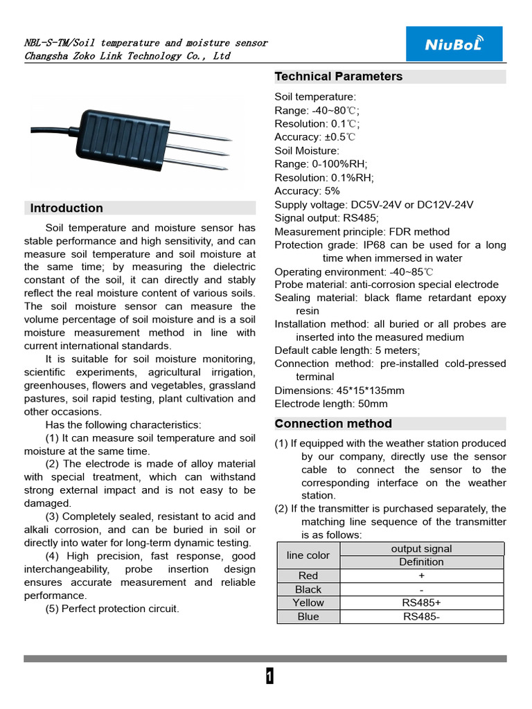 Soil Temp & Moisture Sensor Manual | PDF | Sensor | Soil