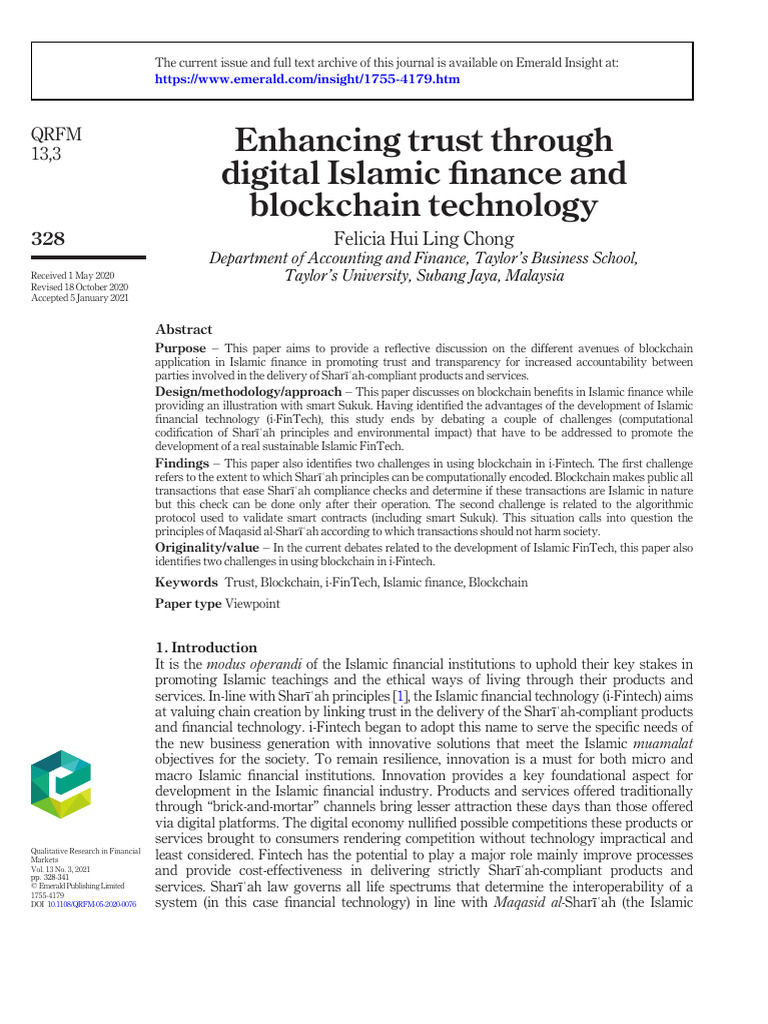 Blockchain in Islamic Finance: Trust & Challenges | PDF ...