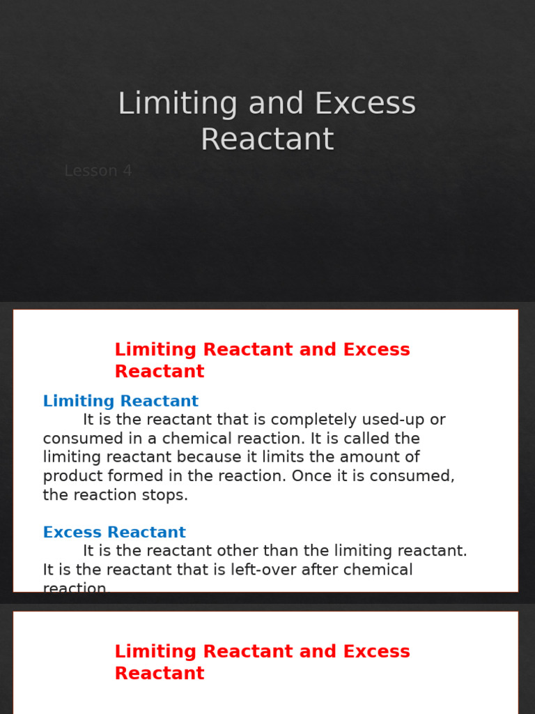 Limiting and Excess Reactants Explained | PDF | Chemical Reactions ...