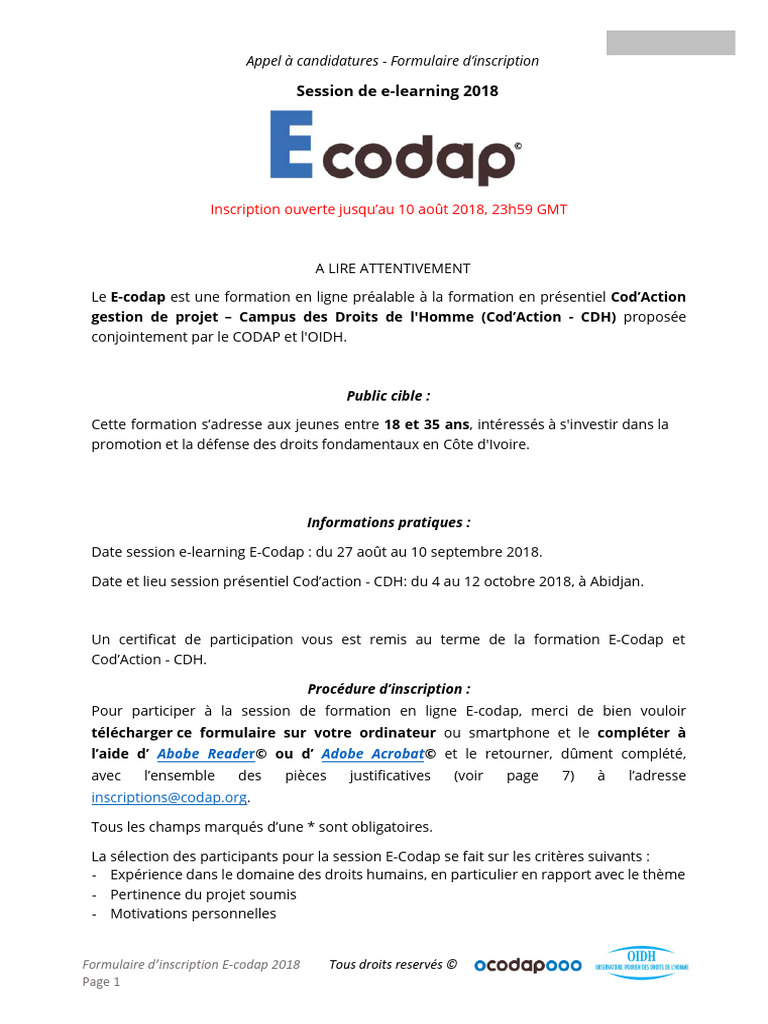 Inscription E-Codap 2018 en ligne | PDF | Technologies de l'éducation