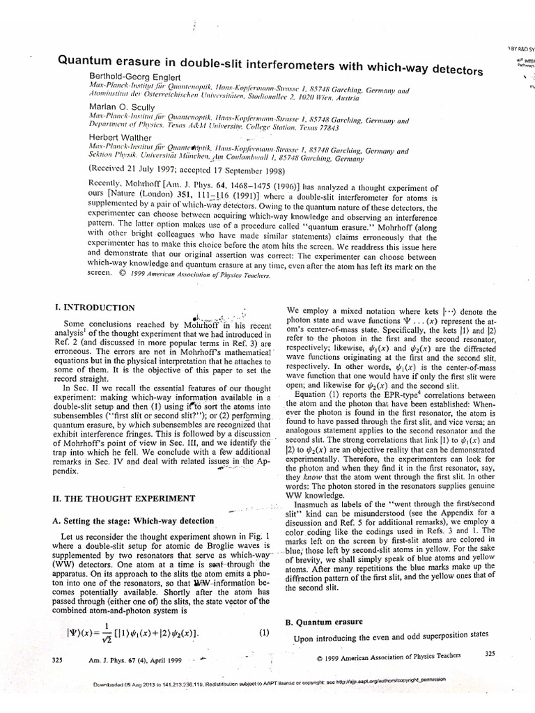 Quantum Eraser in Double-Slit Interferometer | PDF