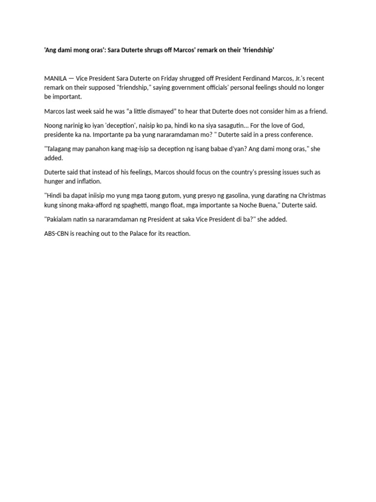 Alitan Ni Duterte at BBM | PDF | Philippines | Presidencies