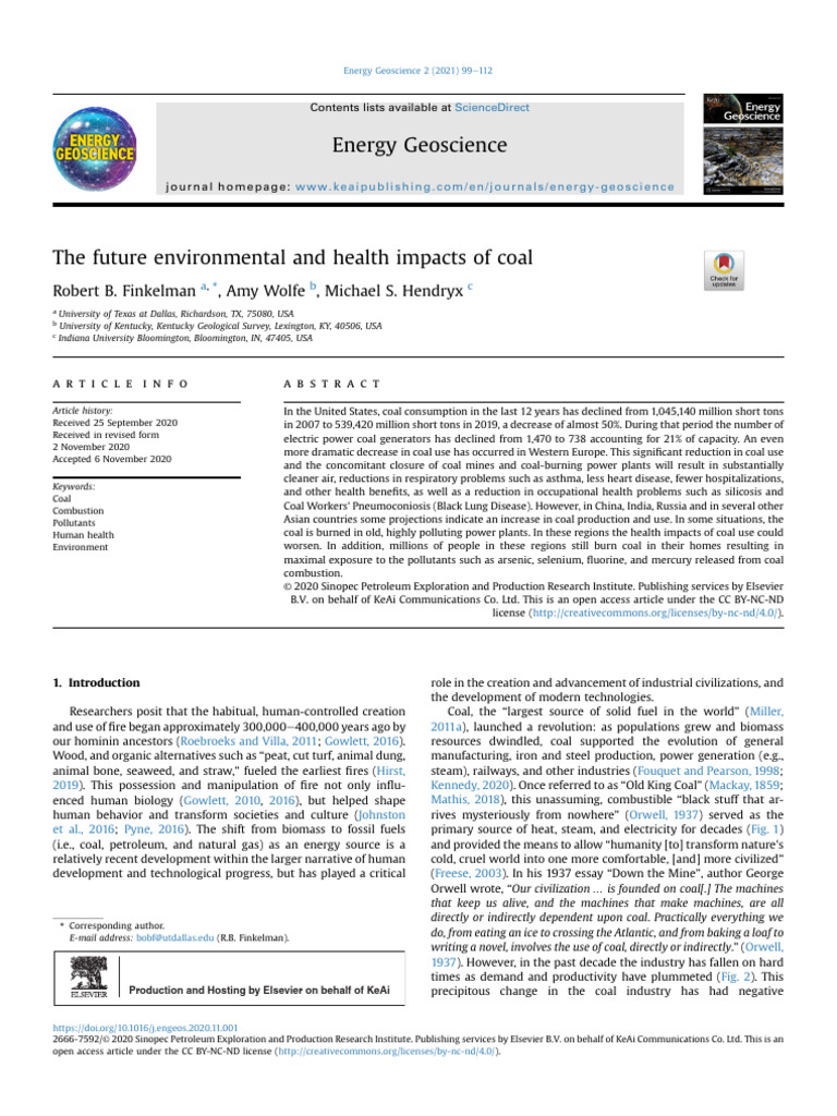 The Future Environmental and Health Impacts of Coal | PDF | Air ...